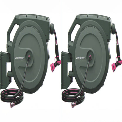 Giraffe Tools Retractable Garden Hose Reel with 1/2in-100ft Water Hose, Plastic Bracket, Wall Mounted, Dark Grey