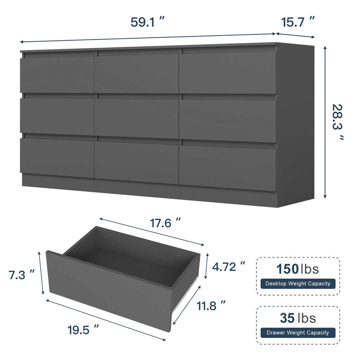 Kadyn Modern 6 Drawer Dresser Wood Cabinet,Dresser for Bedroom, Kitchen Storage Cabinet with Drawers, Chest of Drawers(Black)