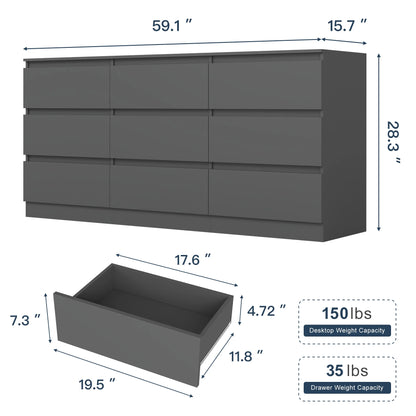 Kadyn Modern 6 Drawer Dresser Wood Cabinet,Dresser for Bedroom, Kitchen Storage Cabinet with Drawers, Chest of Drawers(Black)