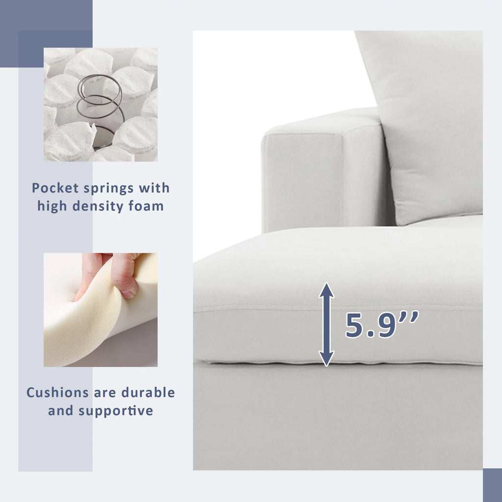 Harper & Bright Designs Modern Sectional Sofa 3 Seat Couch with Ottoman, Upholstered L Shaped Cloud Couch for Small Space Apartment Office, White