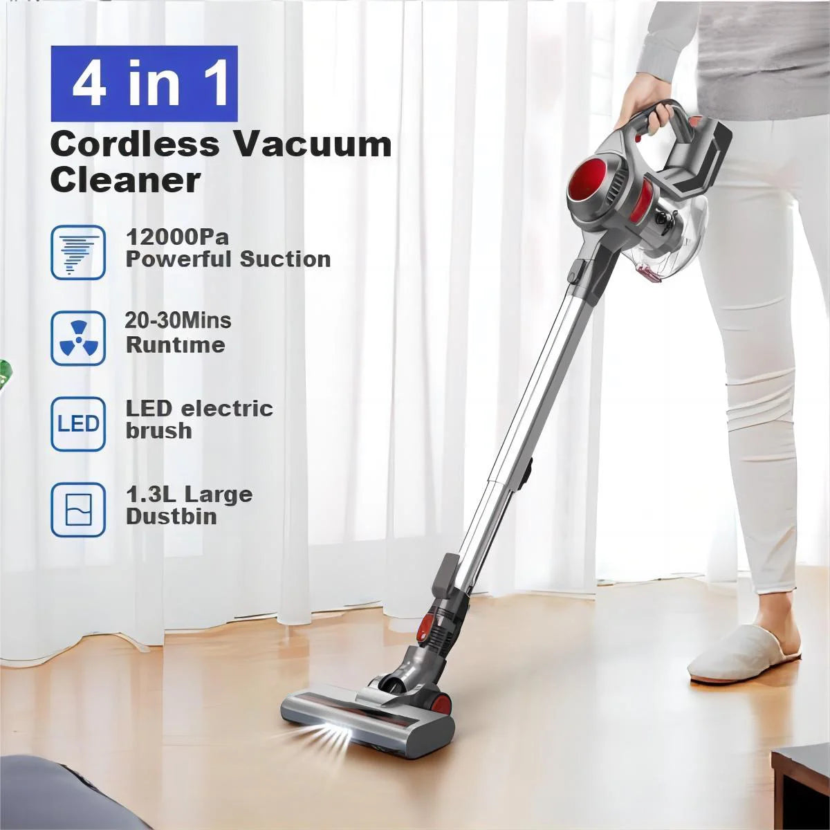 MOOSOO Stick Vacuum Cleaner, 4-in-1 Handheld Cordless Vacuum with Powerful Suction for Home Hard Floor Carpet Car Pet Hair, XL-618A