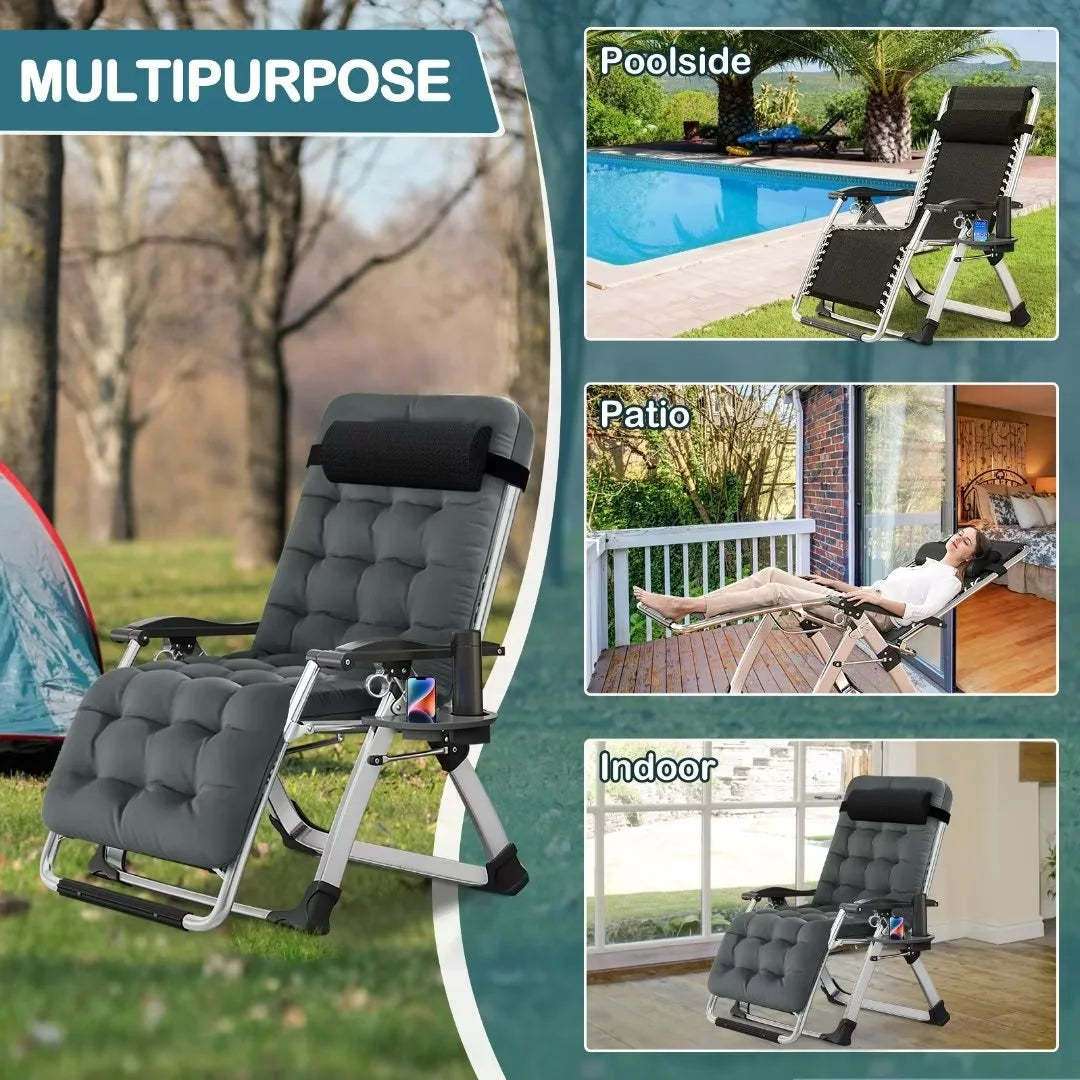 NAIZEA 2 Pack Zero Gravity Chair, Foldable Portable Lawn Recliner with Cushion, Headrest, Cup Holder, Black