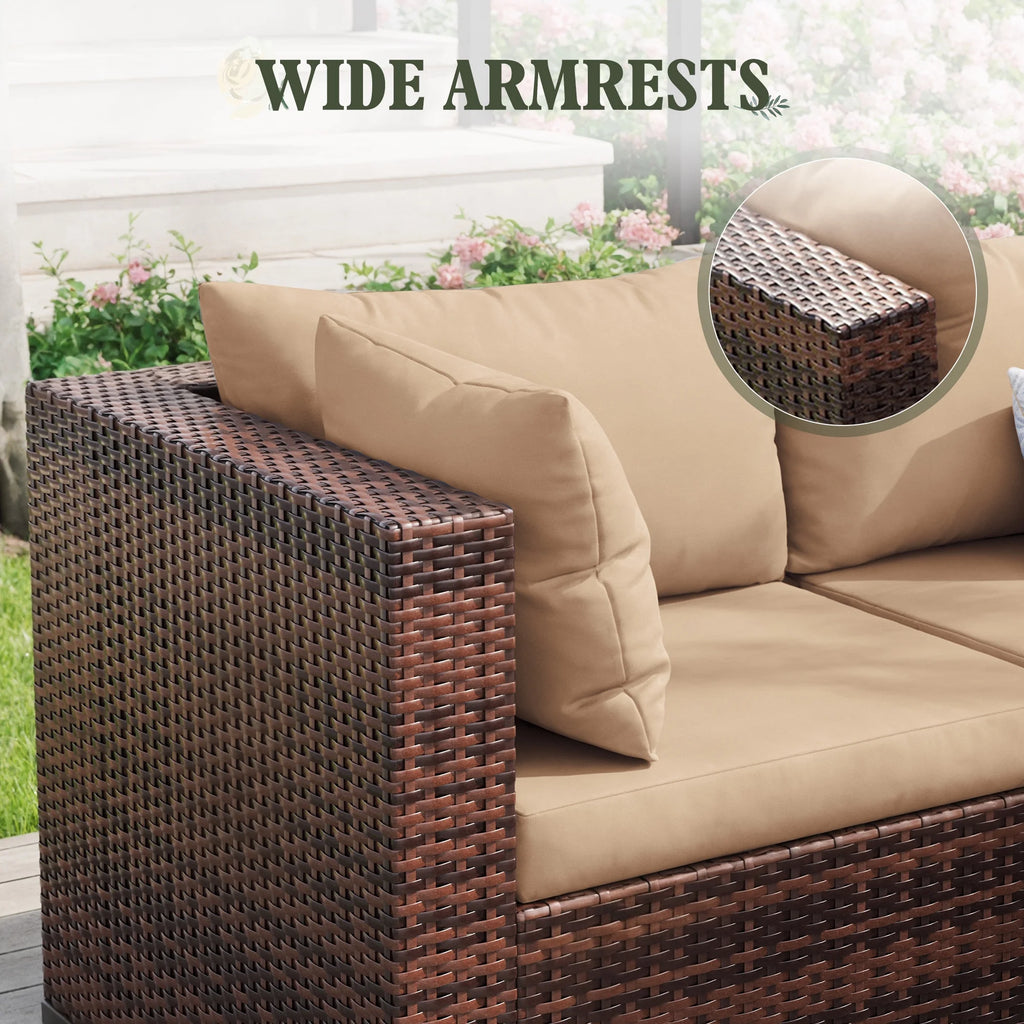 7 Pieces Patio Conversation Set, Outdoor Sectional PE Rattan Wicker Furniture Seat,Dark Gray