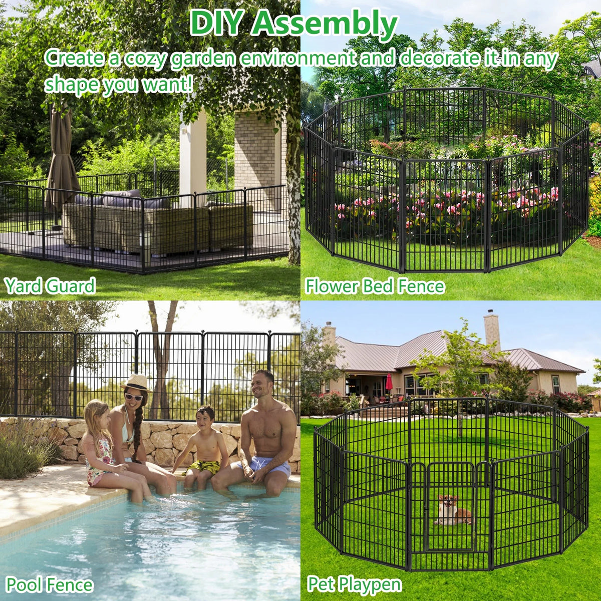 Txh001 Metal Garden Fence 28ft(L)��40in(H) Animal Barrier Metal Decorative Garden Fencing with Gate