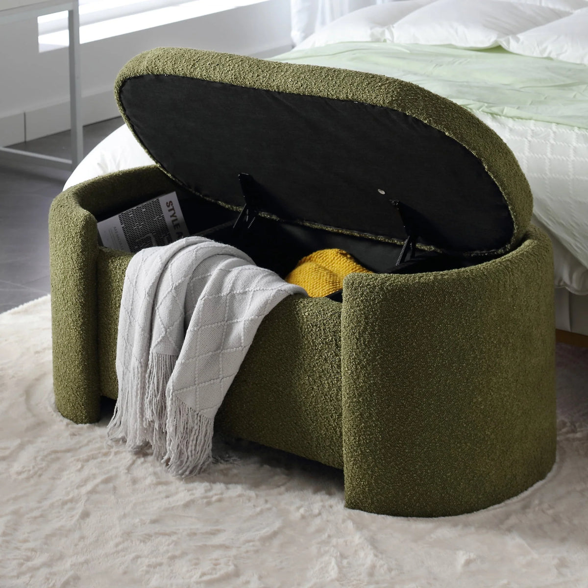 KINFFICT 43.3" Velvet End of Bed Bench for Bedroom, Upholstered Storage Ottoman Bench Entryway Bench with Storage for Living Room Bedroom, Green