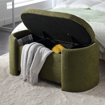 KINFFICT 43.3" Velvet End of Bed Bench for Bedroom, Upholstered Storage Ottoman Bench Entryway Bench with Storage for Living Room Bedroom, Green