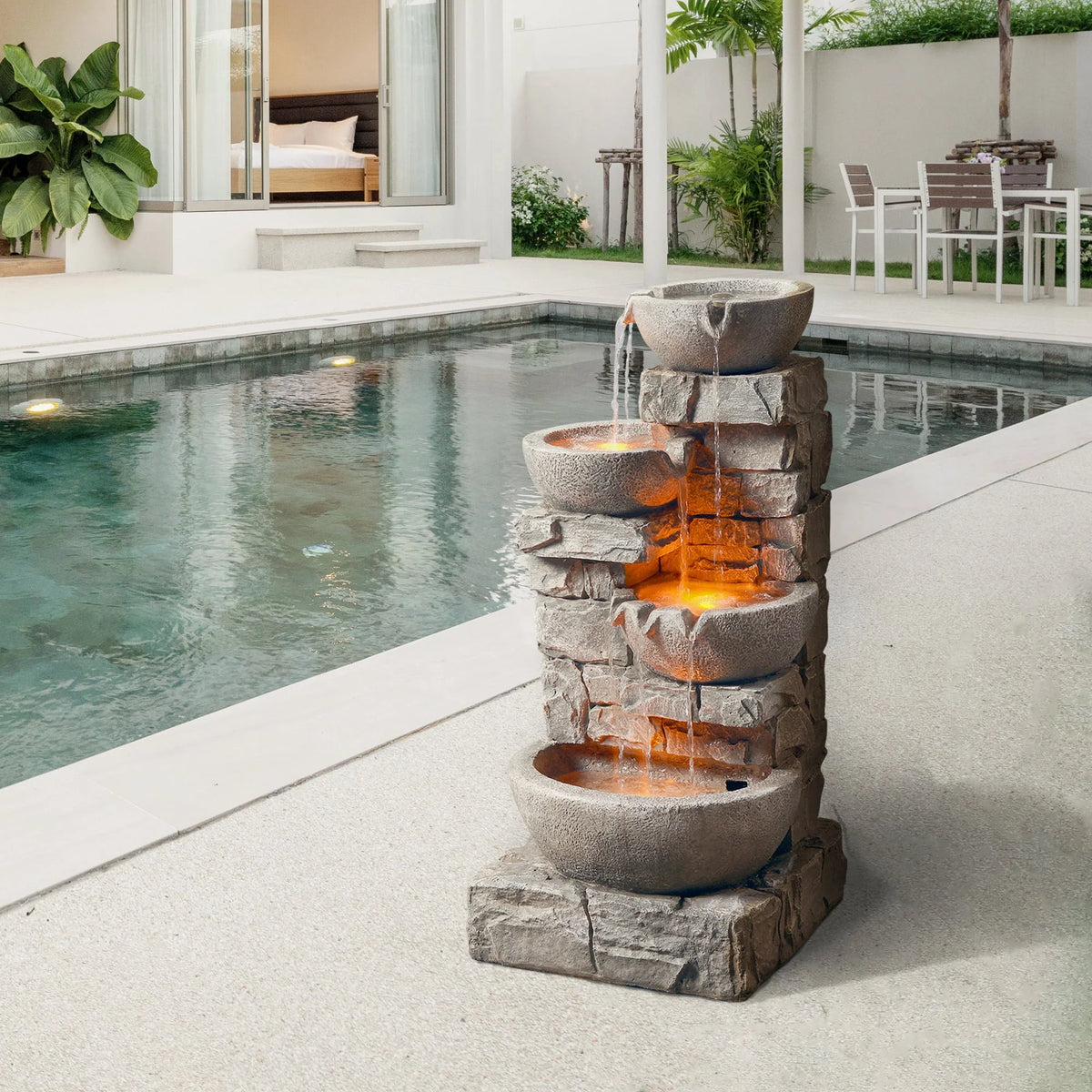 Teamson Home 33.25" Floor Water Fountain with LED Lights, Gray