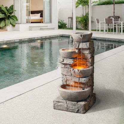 Teamson Home 33.25" Floor Water Fountain with LED Lights, Gray