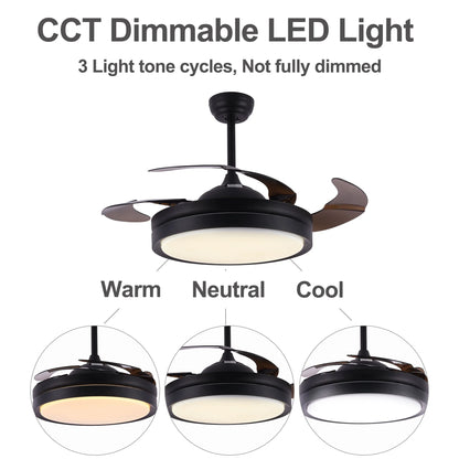 42" Retractable LED Ceiling Fan with Remote Control and Light Kit Included