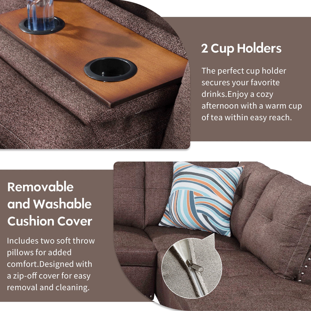 Aukfa 3 Piece Sectional Sofa, Living Room Couch with Storage Ottoman&Cup Holder, Linen, Right Hand, Purple