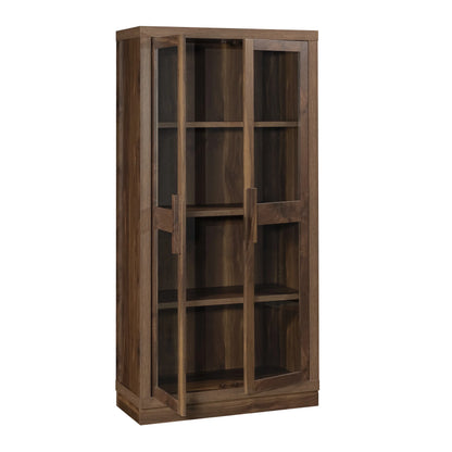 Better Homes & Gardens Ezra Glass Door Storage Accent Cabinet, Warm Walnut finish