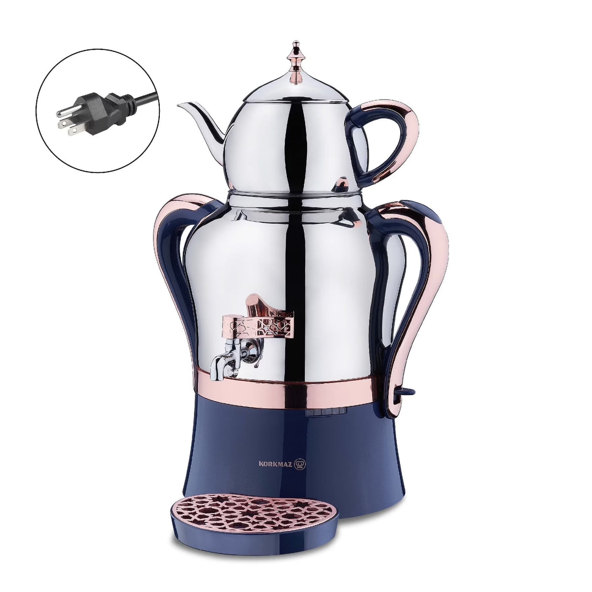 Korkmaz Hanedan Premium Silver 18/10 Cr-Ni Stainless Steel Dishwasher Safe Electric Tea Maker