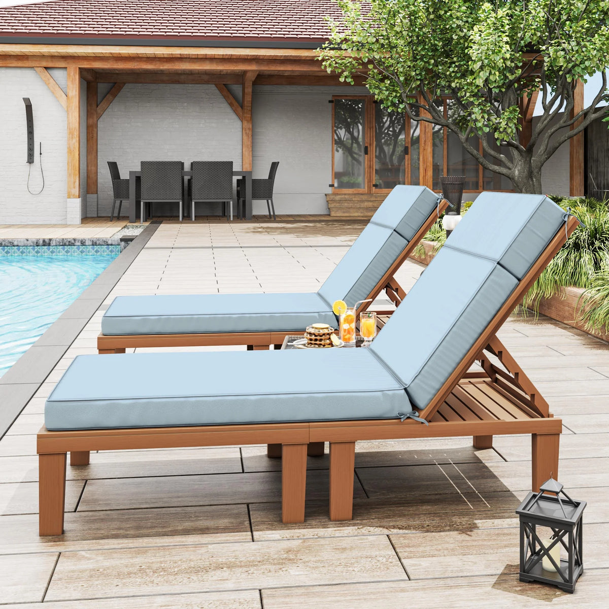 Kimunuk Outdoor Chaise Lounge Cushions set of 2, 80" x 26" x 4" Waterproof Pool Beach Recliner Replacement Cushions with Ties, Navy