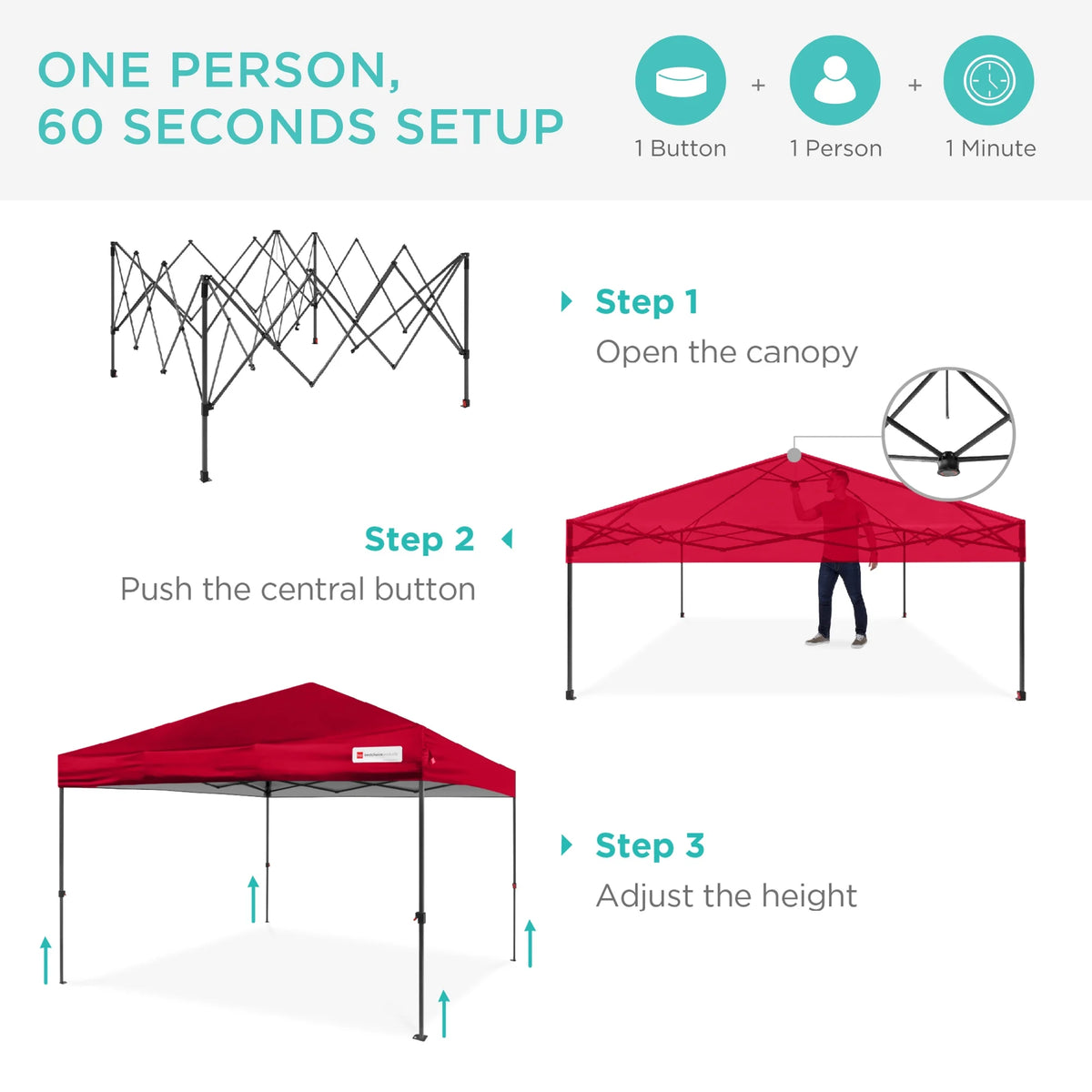 Best Choice Products 12x12ft Easy Setup Pop Up Canopy w/ 1-Button Setup, Wheeled Case, 4 Weight Bags - Navy Blue
