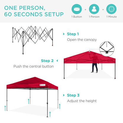 Best Choice Products 12x12ft Easy Setup Pop Up Canopy w/ 1-Button Setup, Wheeled Case, 4 Weight Bags - Navy Blue