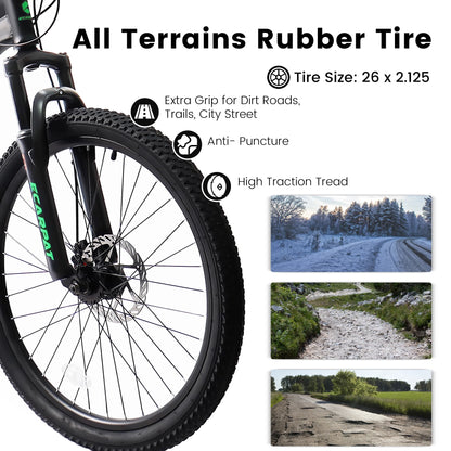 Aukfa 26" Mountain Bikes, 21-Speed Full Suspension Men Women Trail City Mountain Bike,Blue