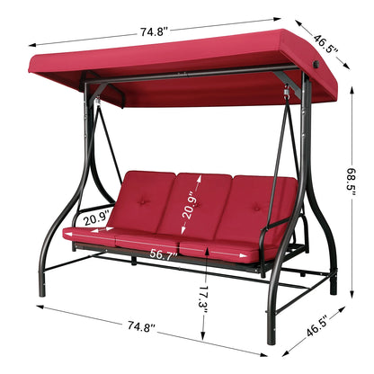 Arlopu 3 Person Porch Swing Outdoor Converting Canopy Swing Glider with Canopy