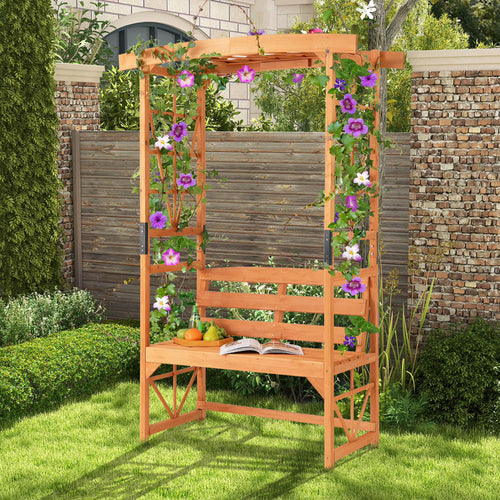 Patio Garden Arbor with Pergola Bench 2 Trellises for Climbing Plants Vines Grapes