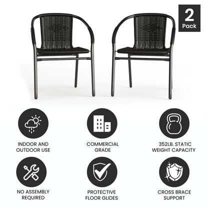 Emma + Oliver Indoor/Outdoor Stacking Rattan Restaurant Patio Chairs, Set of 2, Gray