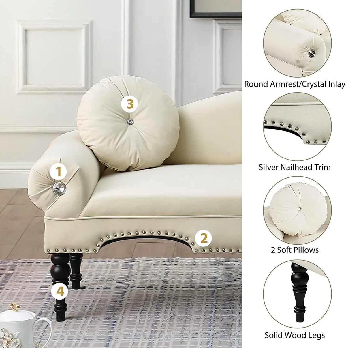 Sumdeal 43.5" Storage Ottoman Bench with 250lb Seating, Linen Upholstered Wood Legs Safety Hinge Flip Top Oval Foot Rest Long Stool for Sofa Couch Bedroom End of Bed Living Room Entryway, White