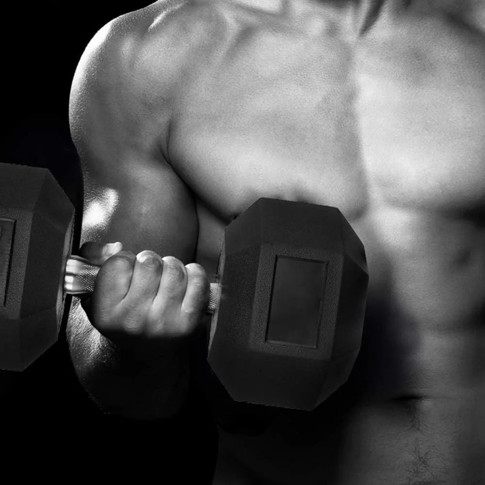 Pirecart Dumbbells Rubber Coated Cast Iron Hex Black Dumbbell Workout Dumbbell Set, 60lbs Pair