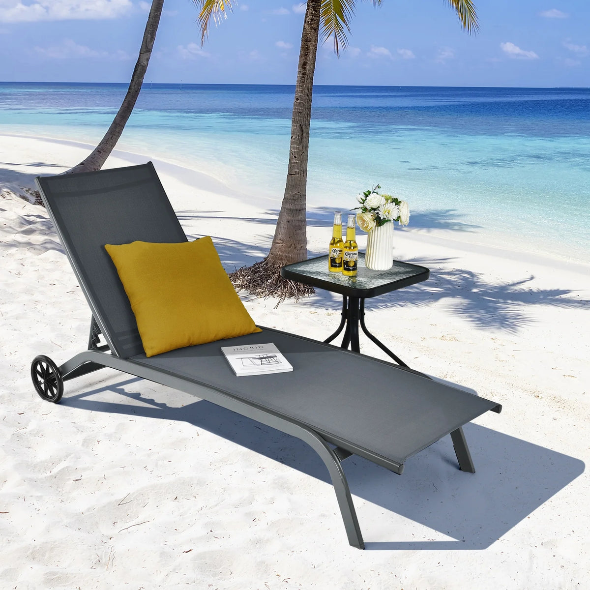 Costway 2PCS Outdoor Adjustable Chaise Lounge Patio 6-Position Recliner Wheels Black