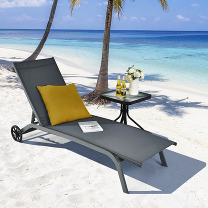 Costway 2PCS Outdoor Adjustable Chaise Lounge Patio 6-Position Recliner Wheels Black