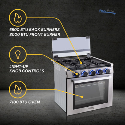 RecPro 21 Inch 3 Burner Propane RV Stove Gas Range without Hood, Black