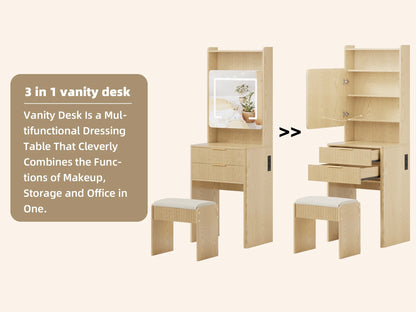 UGTOO 45.2" Modern Vanity Desk with LED Mirror & USB Charging, Wood Makeup Dressing Table with 7 Drawers for Bedroom