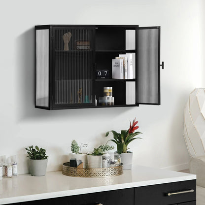 27.56"Modern Wall Cabinet with Glass Doors, Bathroom Cabinet with Featuring Three-tier Storage for Entryway Living Room, Bathroom or Dining Room, Mint Green