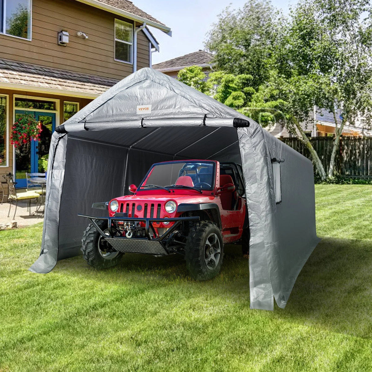10x15x8ft Heavy Duty Portable Garage Tent Canopy Carport with Roll-up Zipper Door & Ventilated Windows for Car, Motorcycle, Bike, Outdoor Storage
