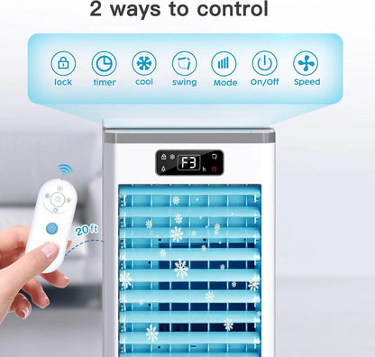 Portable Windowless Air Cooler with 3 Cooling Modes & Speeds, 12H Auto-Off Timer, 2-Gal 20H Cooling Tank, 16FT Remote Control, No Hose Installation, 46dB Quiet Evaporative Swamp Cooler