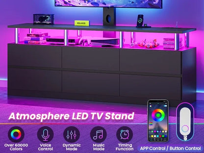 Afuhokles TV Stand with Mount and Power Outlet, TV Mount for up to 75 inch TVs, Modern LED TV Stand with 6 Drawers, Black