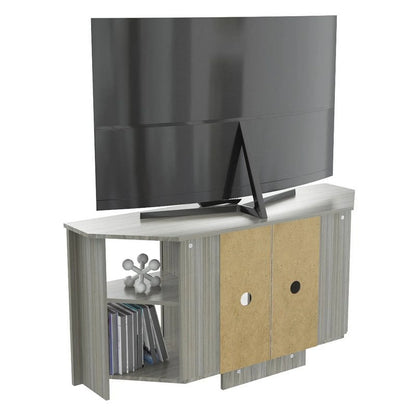 Inval Corner Laminate 60�� TV Stand with Glass Doors, White