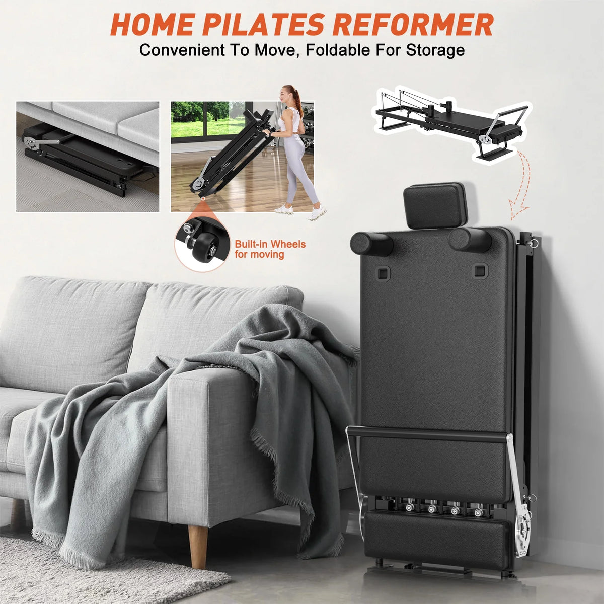 GIKPAL 92" Foldable Pilates Reformer Machine for Home Gym,Balanced Body Pilates Exercise Equipment with Jump Board