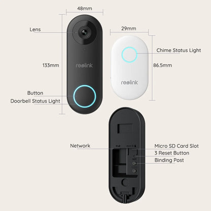 Reolink 2K 5MP Video Doorbell Camera 5G Wifi Security Home Doorbell Chime, Person &Package Detection