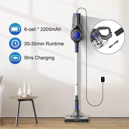 MOOSOO Stick Vacuum Cleaner, 4-in-1 Handheld Cordless Vacuum with Powerful Suction for Home Hard Floor Carpet Car Pet Hair, XL-618A