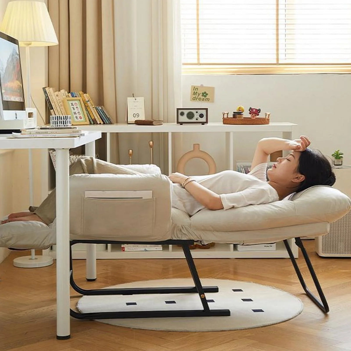 HDUTNGISN Recliner Armchair with Adjustable Backrest,White