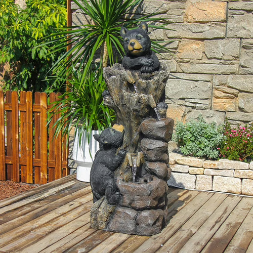 Black Bear Tree Climb 5-Tier Garden Fountain �C 40.16" Rustic Outdoor D��cor
