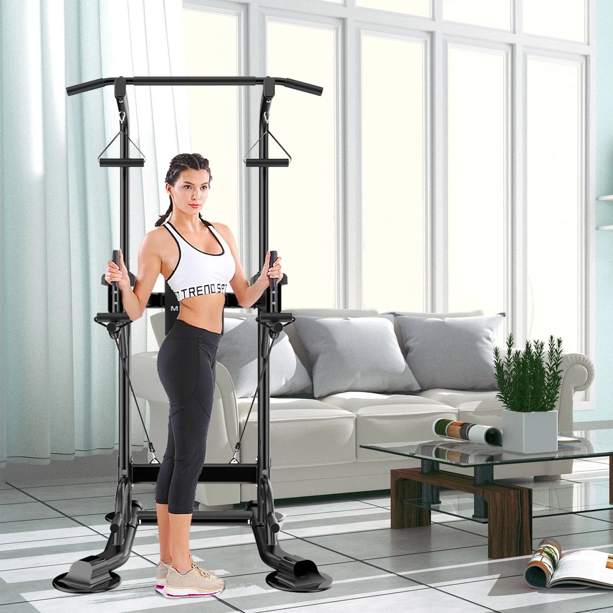 Tappio Multifunction Power Tower Dip Bar Station Pull Up Bar Stand for Home Gym, Adjustable Strength Training Fitness Equipment with Backrest,400lb Capacity