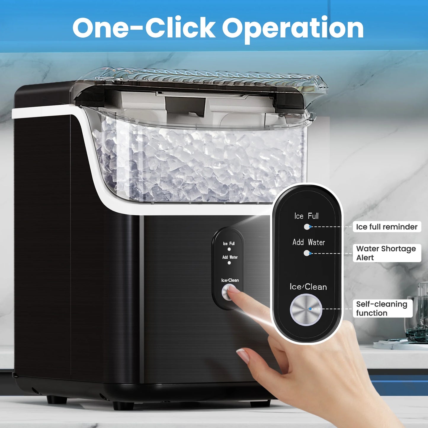Auseo Nugget Ice Maker Countertop, Pebble Ice Maker Machine with 35lbs/24H Soft Ice, Self-Cleaning,  for Home/Kitchen/Office (Black)