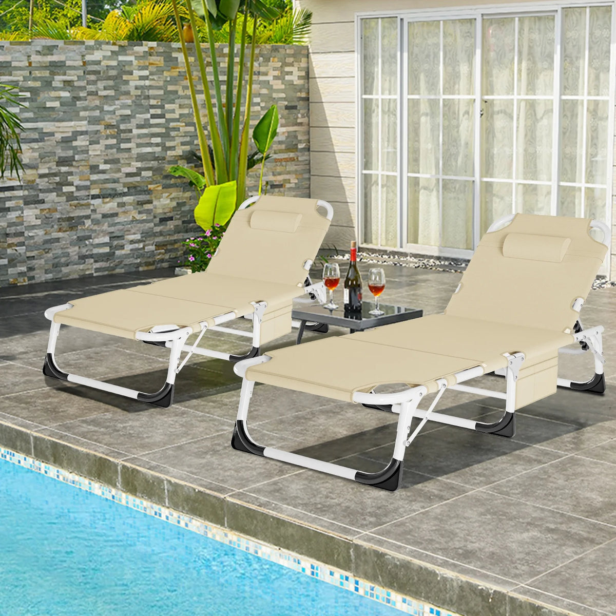 Slsy Folding Lounge Chair, 5-Position Adjustable Outdoor Reclining Chair, Folding Sleeping Bed Cot, Folding Chaise Lounge Chair for Pool Beach Patio Sunbathing