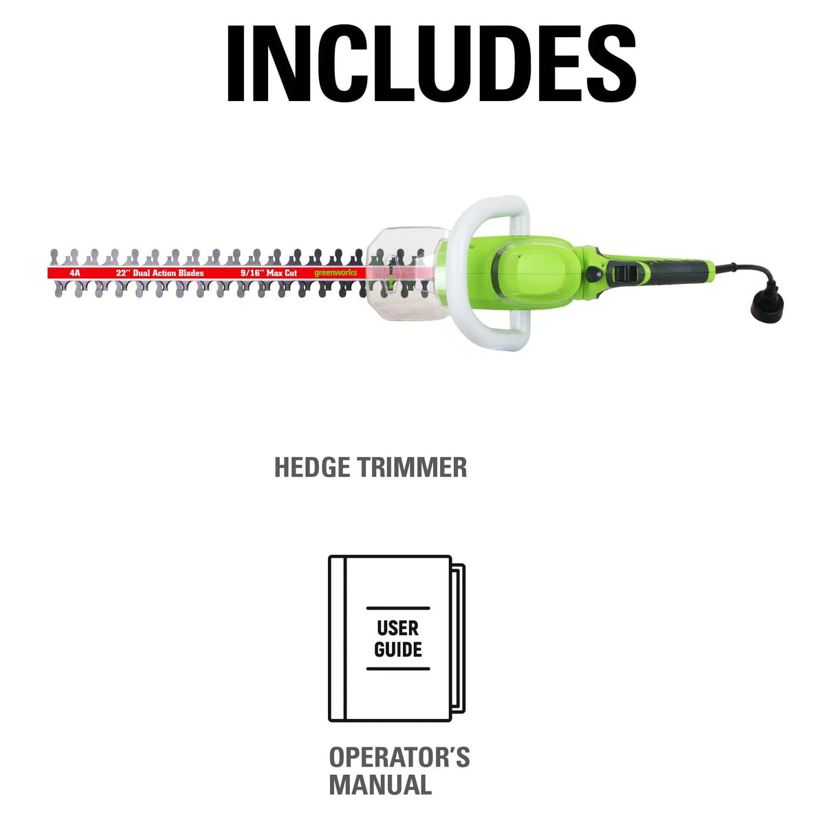 Greenworks 4 Amp 22-inch Corded Electric Hedge Trimmer, 22122