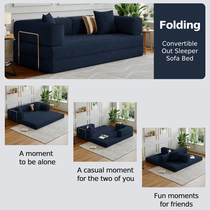 Convertible Sleeper Sofa Bed,Compressed Floor Boneless Couch,Modular Modern Corduroy Sofa for Living Room Bedroom -with Fixed-Shape Frame and Support Armrest,Easy Assembly(Green)
