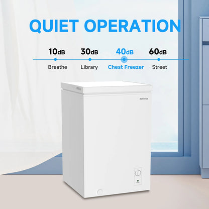 BANGSON 3.5 Cubic Feet Chest Freezer,Deep Freezer With Removable Basket,Adjustable Temperature for Home/Dorms/Apartment/Office