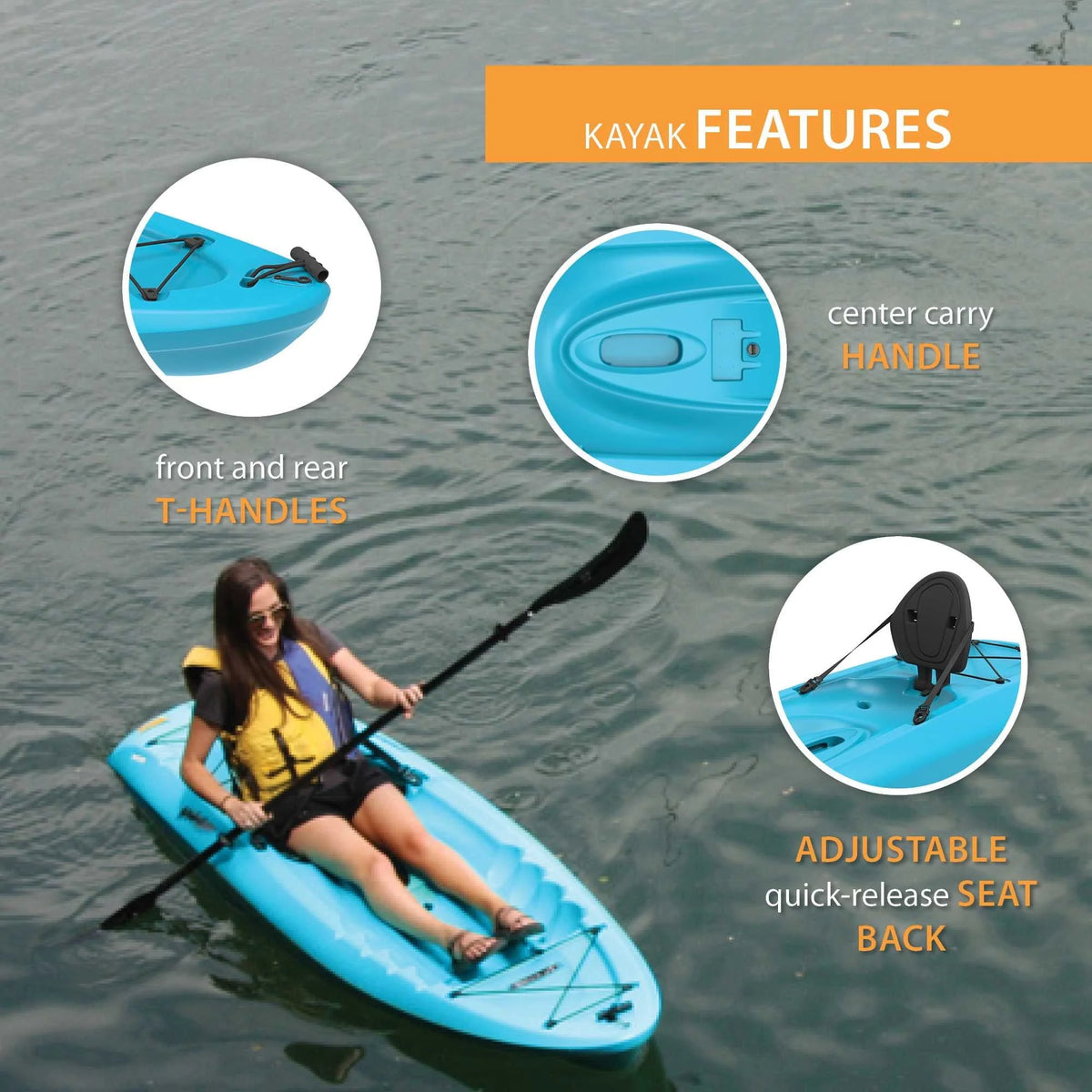 Lifetime Hydros 101 inch Sit-on-Top Kayak, Glacier Blue (90594)