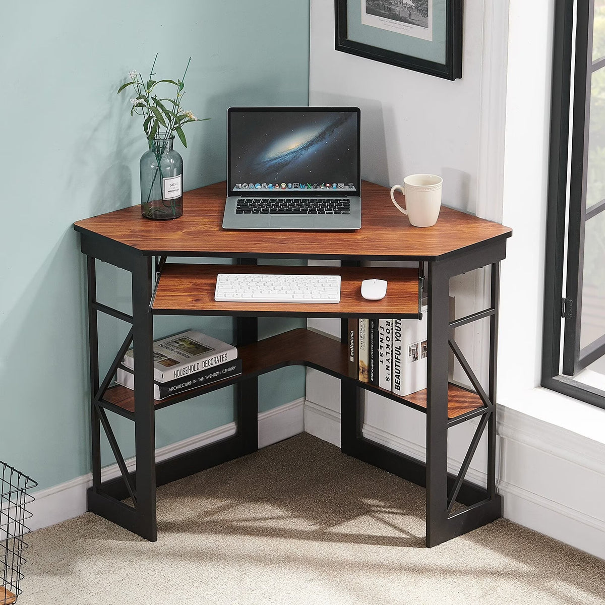 Brown Triangle Corner Desk, Office/Computer/Writing Desk for Student Apartments