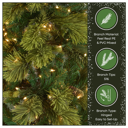 9 ft Pre-Lit Carolina Pine Slim Artificial Christmas Tree with 800 Clear Lights, Slim Profile