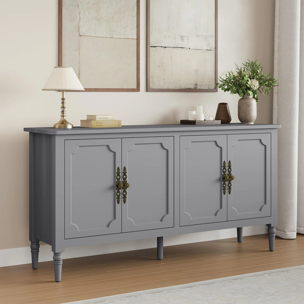 May in Color Console Cabinet, 58'' Wood Sideboard Buffet Cabinet with Storage & 4 Doors, Mid Century Modern Pantry Cabinet for Entryway, Living Room, Bedroom, Dining Room, Green
