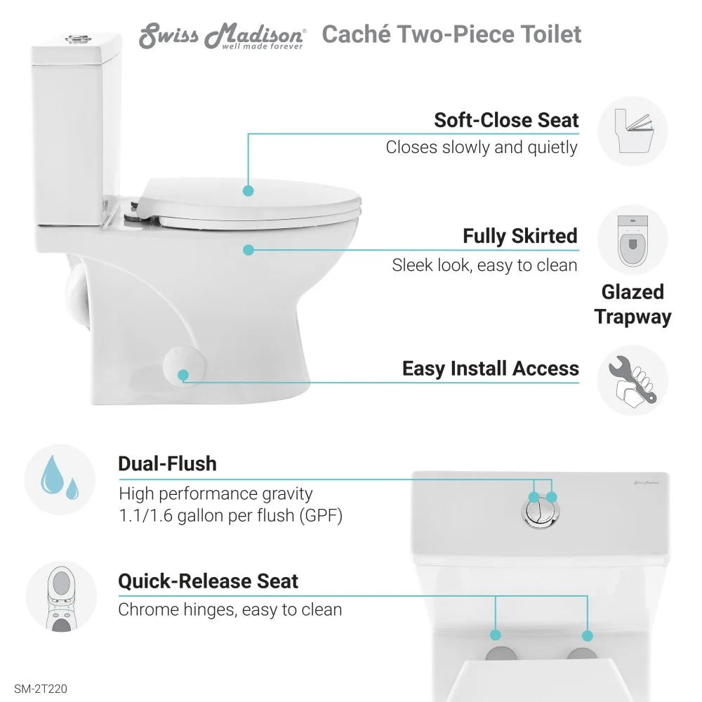 Cache Two-Piece Elongated Toilet Dual-Flush 1.1/1.6 gpf